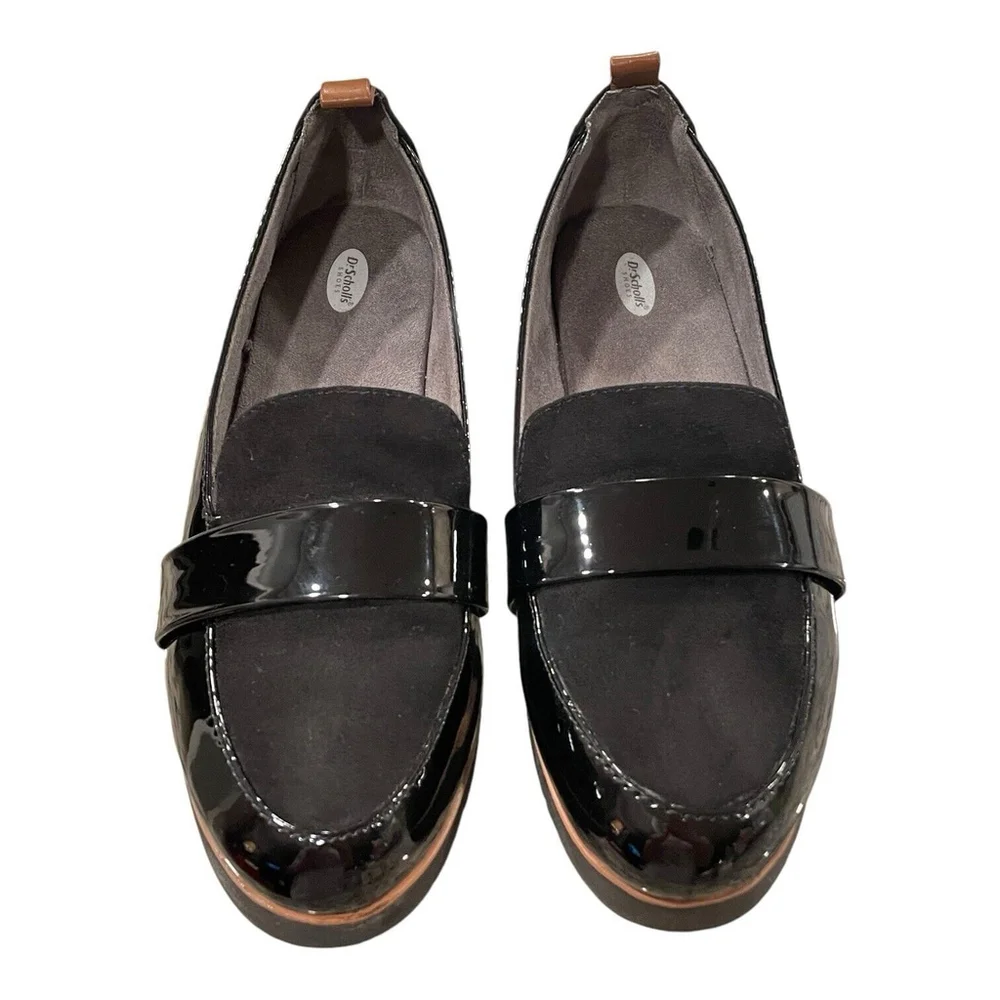 Dr. Scholls Womens 6.5M Webster Loafer Black Patent Microfiber Slip On Comfort